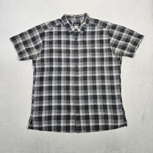 Patagonia Hemp Organic Cotton Men's Large Short Sleeve Button Front Shirt Gray